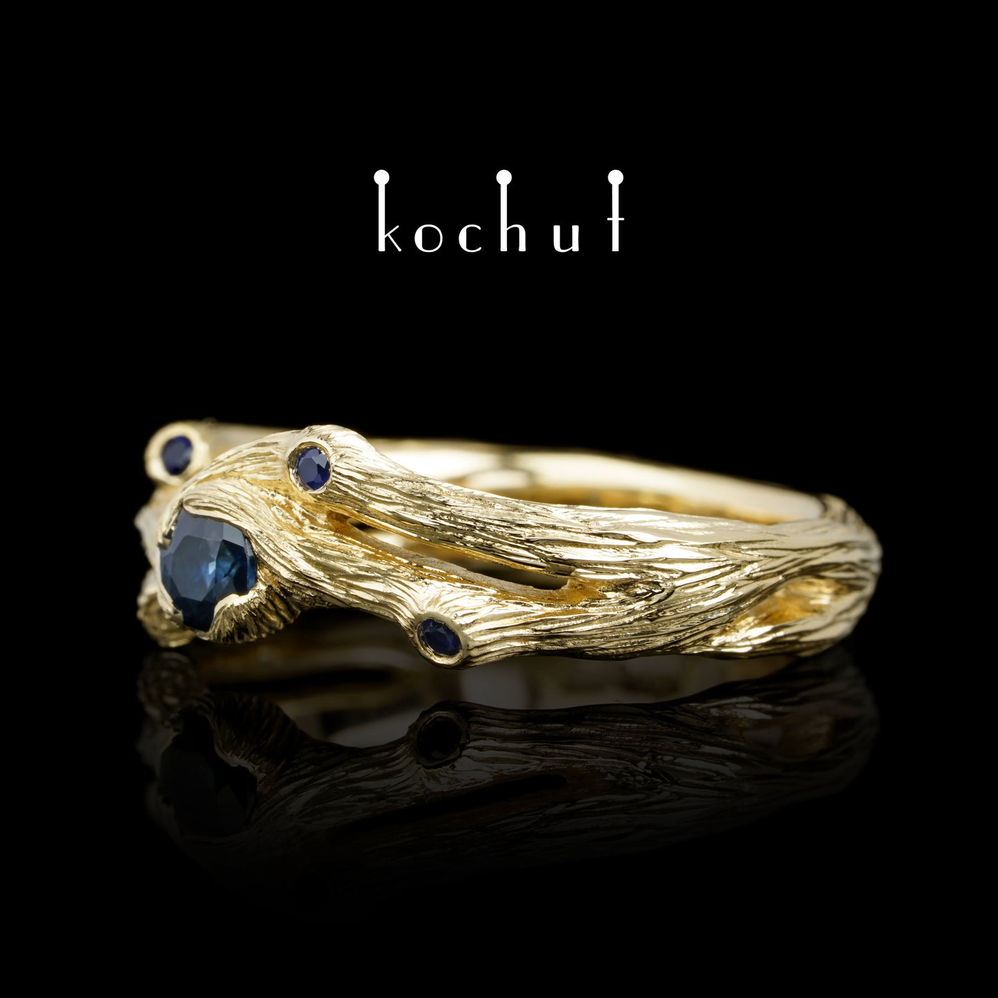 Zweig — Ring aus Gelbgold mit Saphiren