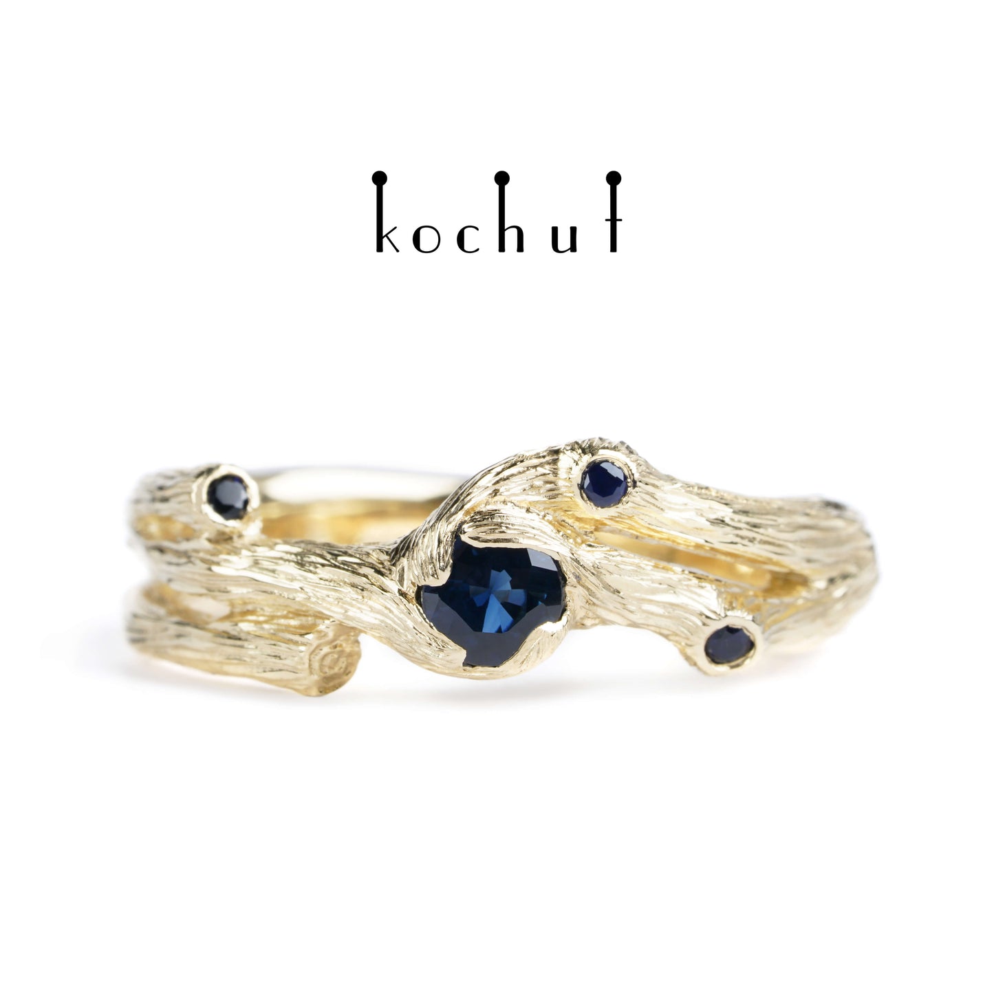 Zweig — Ring aus Gelbgold mit Saphiren