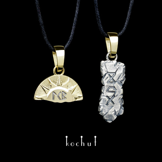 Schreibe mir — Doppel-Anhänger aus oxidiertem Silber und Gelbgold mit schwarzem Rhodium