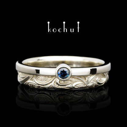 In Freude und Leid: Halbe — Ring aus Weißgold mit Saphir