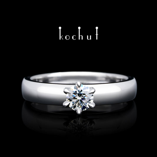 Persephone — Ring aus Weißgold mit Diamant, überzogen mit weißem Rhodium