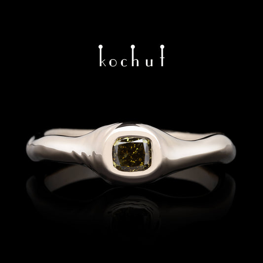 Mantra der Seele — 18K Palladium-Goldring mit Diamant