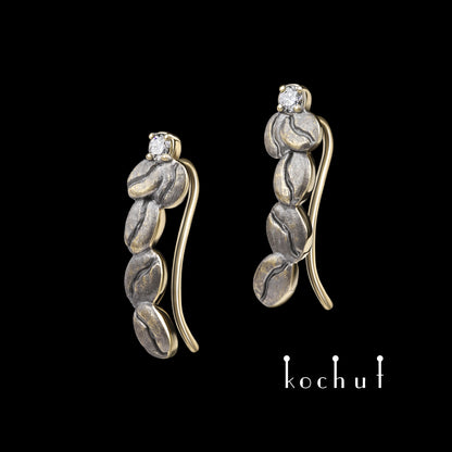 Kaffeebohne — Ohrring-Cuffs aus Gelbgold mit Diamanten, überzogen mit schwarzem Rhodium