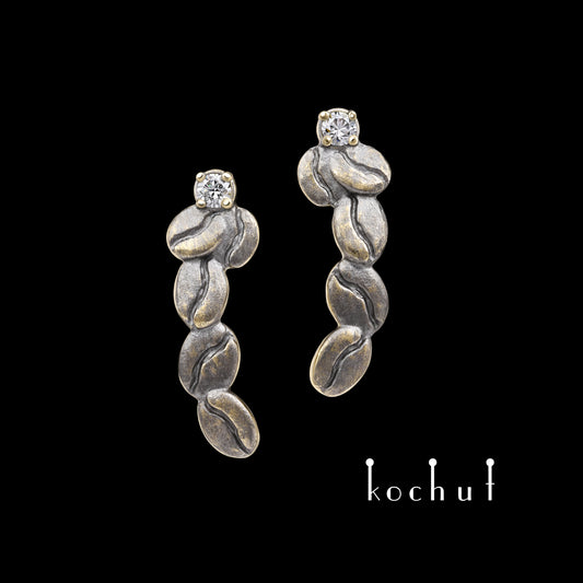 Kaffeebohne — Ohrring-Cuffs aus Gelbgold mit Diamanten, überzogen mit schwarzem Rhodium