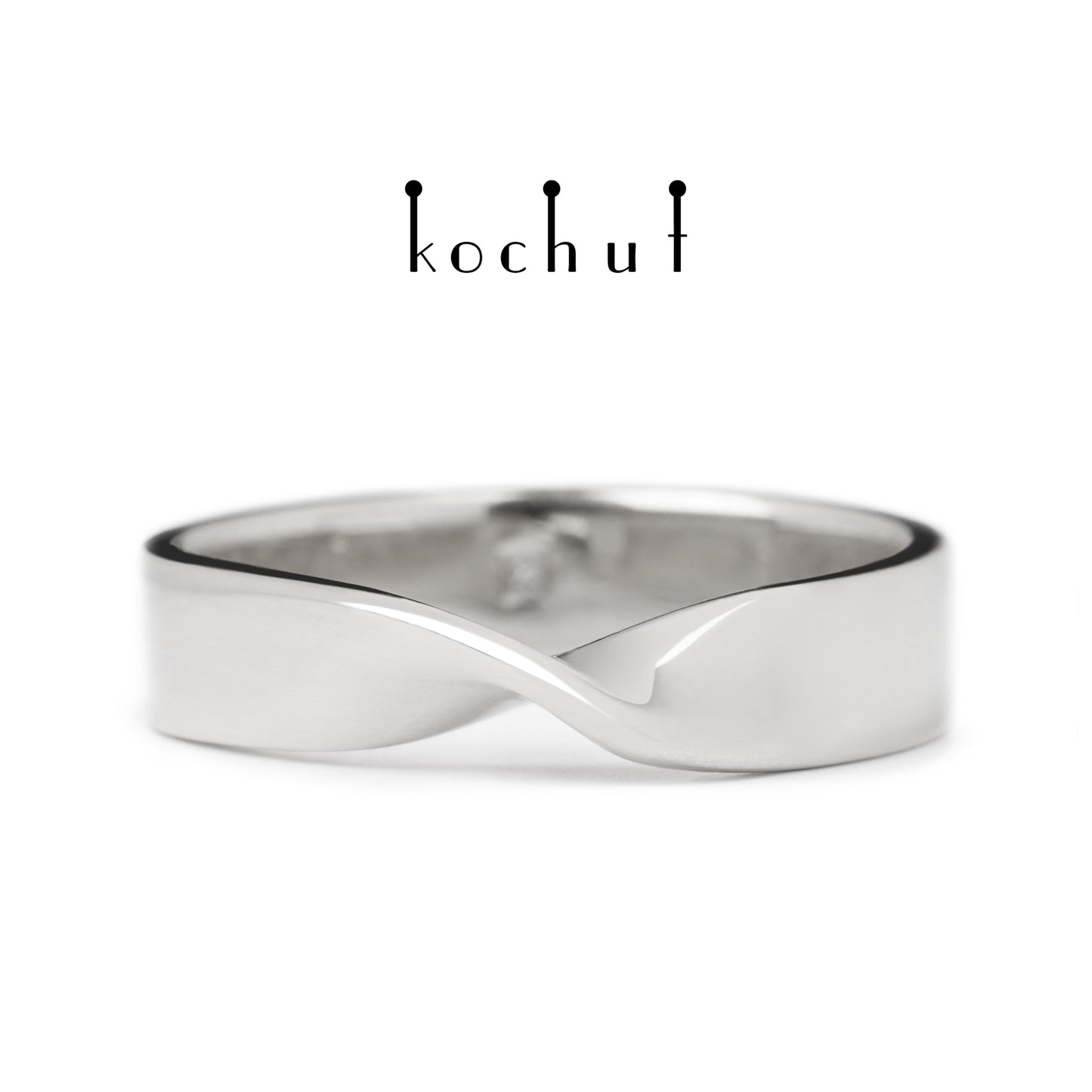 Mobius-Band: breit — Ehering aus Silber, beschichtet mit weißem Rhodium