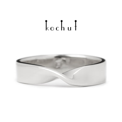 Mobius-Band: breit — Ehering aus Silber, beschichtet mit weißem Rhodium