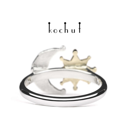 Sonne und Mond — Ring aus Gelbgold und Silber
