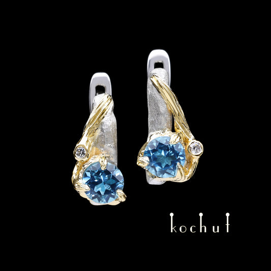 Atlantis — Ohrringe aus Silber und Gelbgold mit Topasen und Diamanten