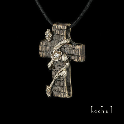 Renaissance — Kreuz aus Weißgold und Gelbgold mit Diamant, beschichtet mit schwarzem Rhodium
