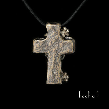 Renaissance — Kreuz aus Weißgold und Gelbgold mit Diamant, beschichtet mit schwarzem Rhodium