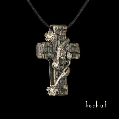 Renaissance — Kreuz aus Weißgold und Gelbgold mit Diamant, beschichtet mit schwarzem Rhodium