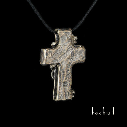 Renaissance — Kreuz aus Weißgold und Gelbgold mit Diamant, beschichtet mit schwarzem Rhodium