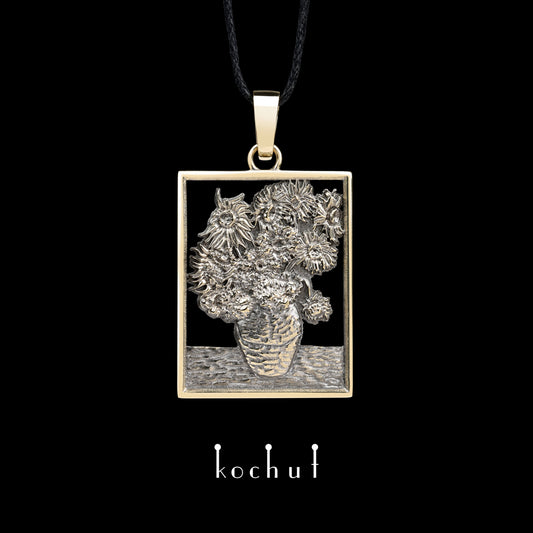 Sonnenblumen Van Gogh — Anhänger aus Gelbgold, beschichtet mit schwarzem Rhodium