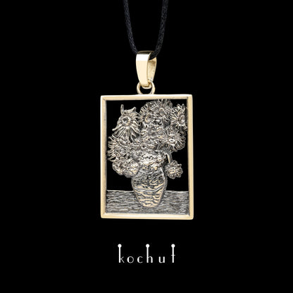 Sonnenblumen Van Gogh — Anhänger aus Gelbgold, beschichtet mit schwarzem Rhodium