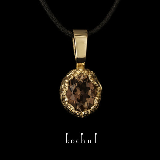 Quelle des Lebens — Anhänger aus Gelbgold mit Rauchquarz