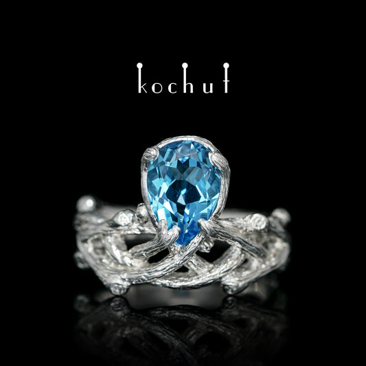 Galadriel — silberner Ring mit Topas, überzogen mit weißem Rhodium