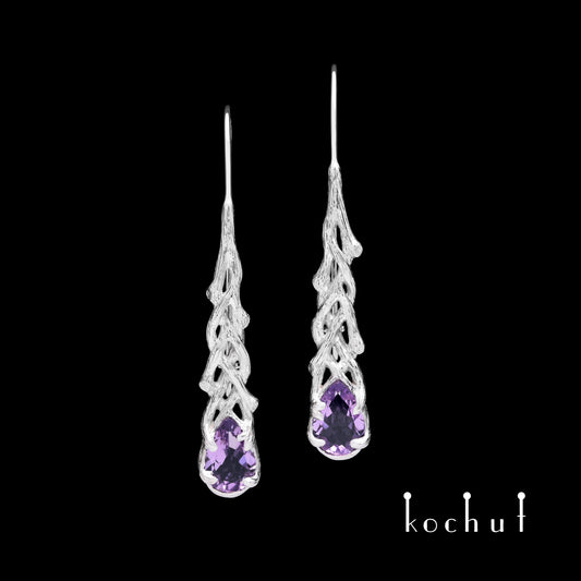Galadriel — Ohrringe aus Weißgold mit Amethysten, überzogen mit weißem Rhodium