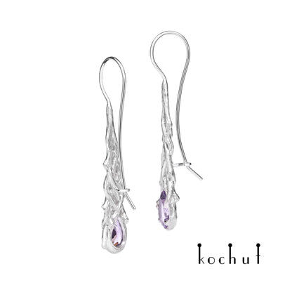 Galadriel — Ohrringe aus Weißgold mit Amethysten, überzogen mit weißem Rhodium