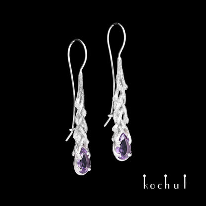 Galadriel — Ohrringe aus Weißgold mit Amethysten, überzogen mit weißem Rhodium