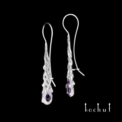 Galadriel — Ohrringe aus Weißgold mit Amethysten, überzogen mit weißem Rhodium