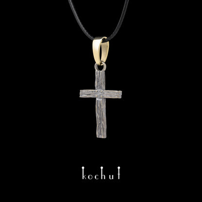 Lebensspendend: klein — Kreuz aus Gelb- und Weißgold, überzogen mit schwarzem Rhodium