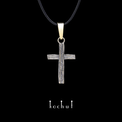 Lebensspendend: klein — Kreuz aus Gelb- und Weißgold, überzogen mit schwarzem Rhodium
