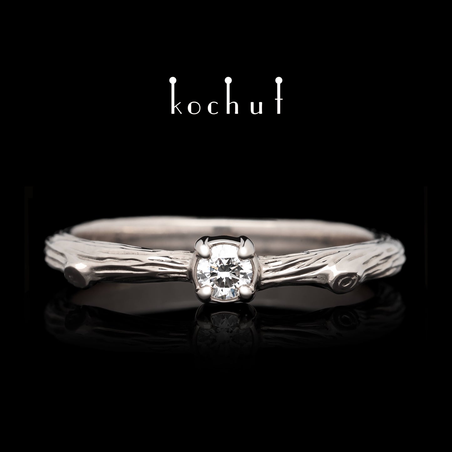 Zierliches Zweig — Palladium-Gold-Verlobungsring mit einem Diamanten