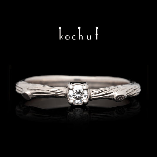Zierliches Zweig — Palladium-Gold-Verlobungsring mit einem Diamanten