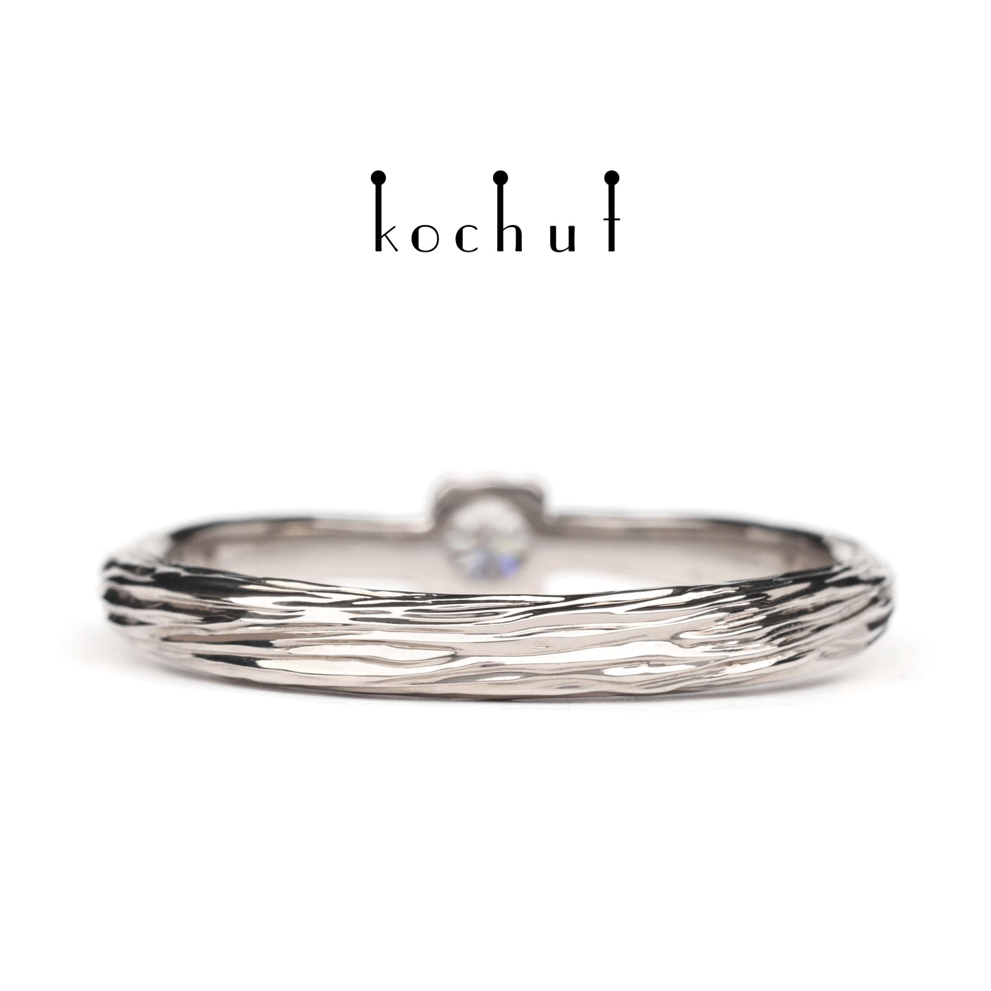 Zierliches Zweig — Palladium-Gold-Verlobungsring mit einem Diamanten