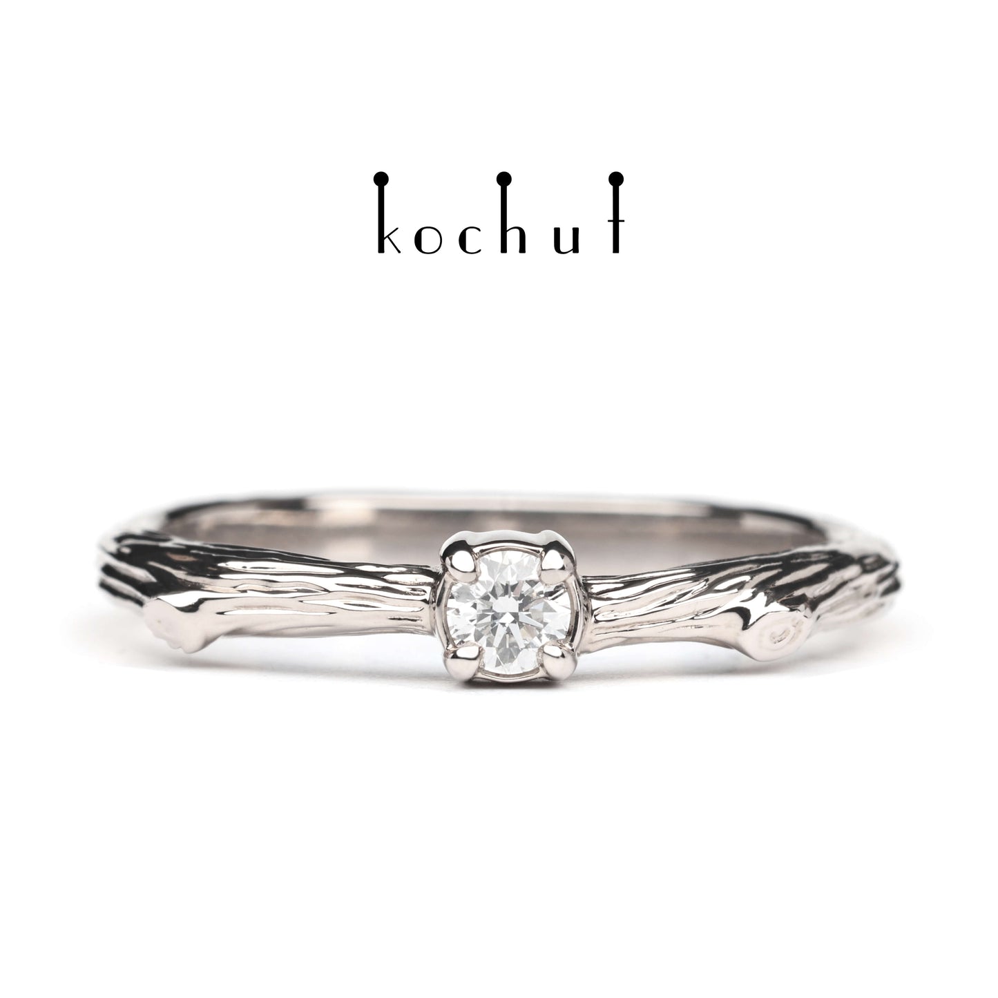Zierliches Zweig — Palladium-Gold-Verlobungsring mit einem Diamanten