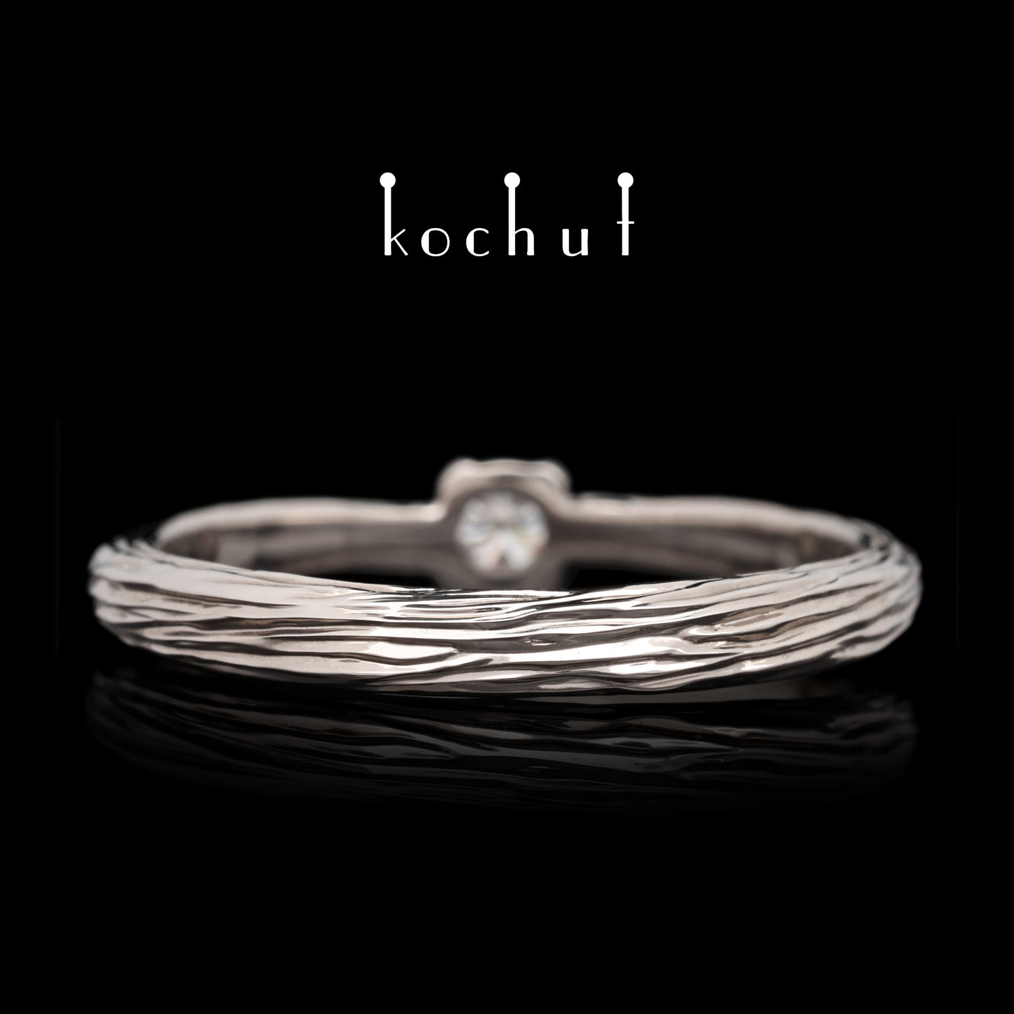 Zierliches Zweig — Palladium-Gold-Verlobungsring mit einem Diamanten