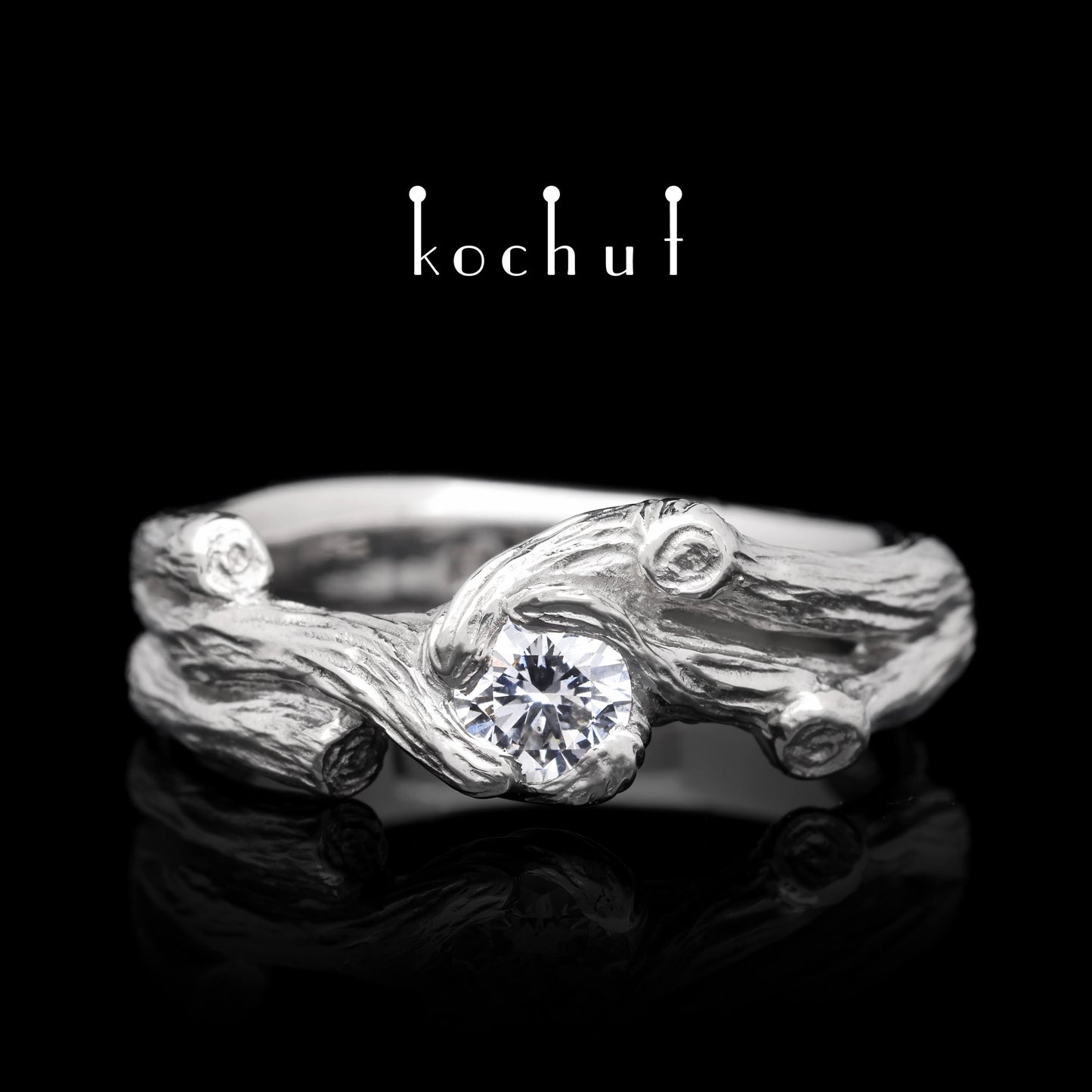 Zweig — Platin-Verlobungsring mit Diamant