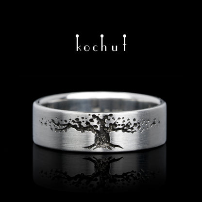 Baum des Lebens — Platin-Ehering mit schwarzem Rhodium beschichtet