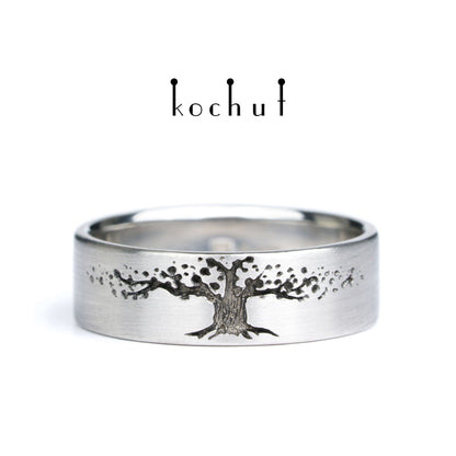 Baum des Lebens — Platin-Ehering mit schwarzem Rhodium beschichtet