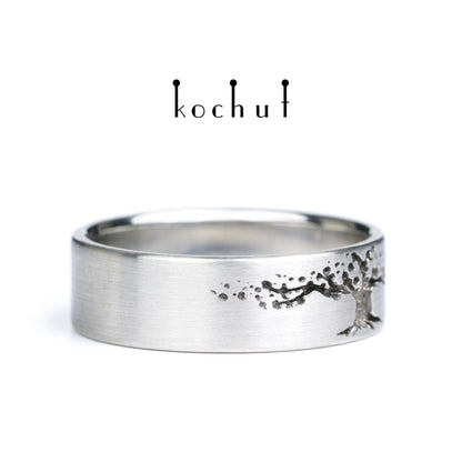 Baum des Lebens — Platin-Ehering mit schwarzem Rhodium beschichtet