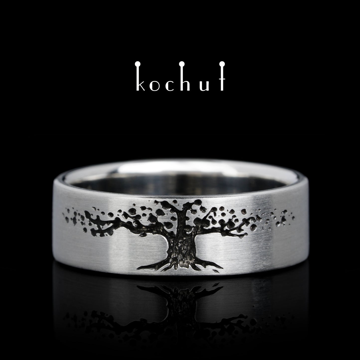 Baum des Lebens — Platin-Ehering mit schwarzem Rhodium beschichtet