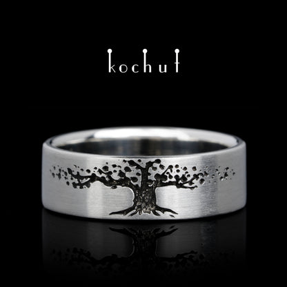 Baum des Lebens — Platin-Ehering mit schwarzem Rhodium beschichtet