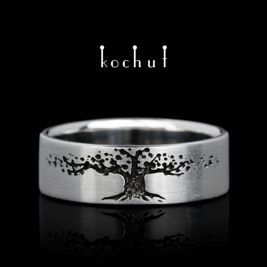 Baum des Lebens — Platin-Ehering mit schwarzem Rhodium beschichtet