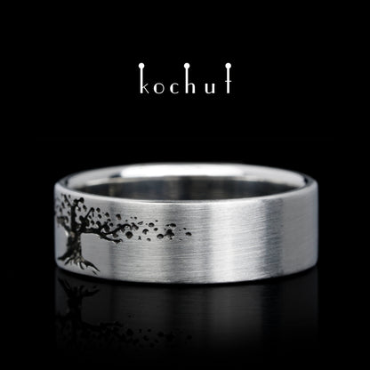 Baum des Lebens — Platin-Ehering mit schwarzem Rhodium beschichtet