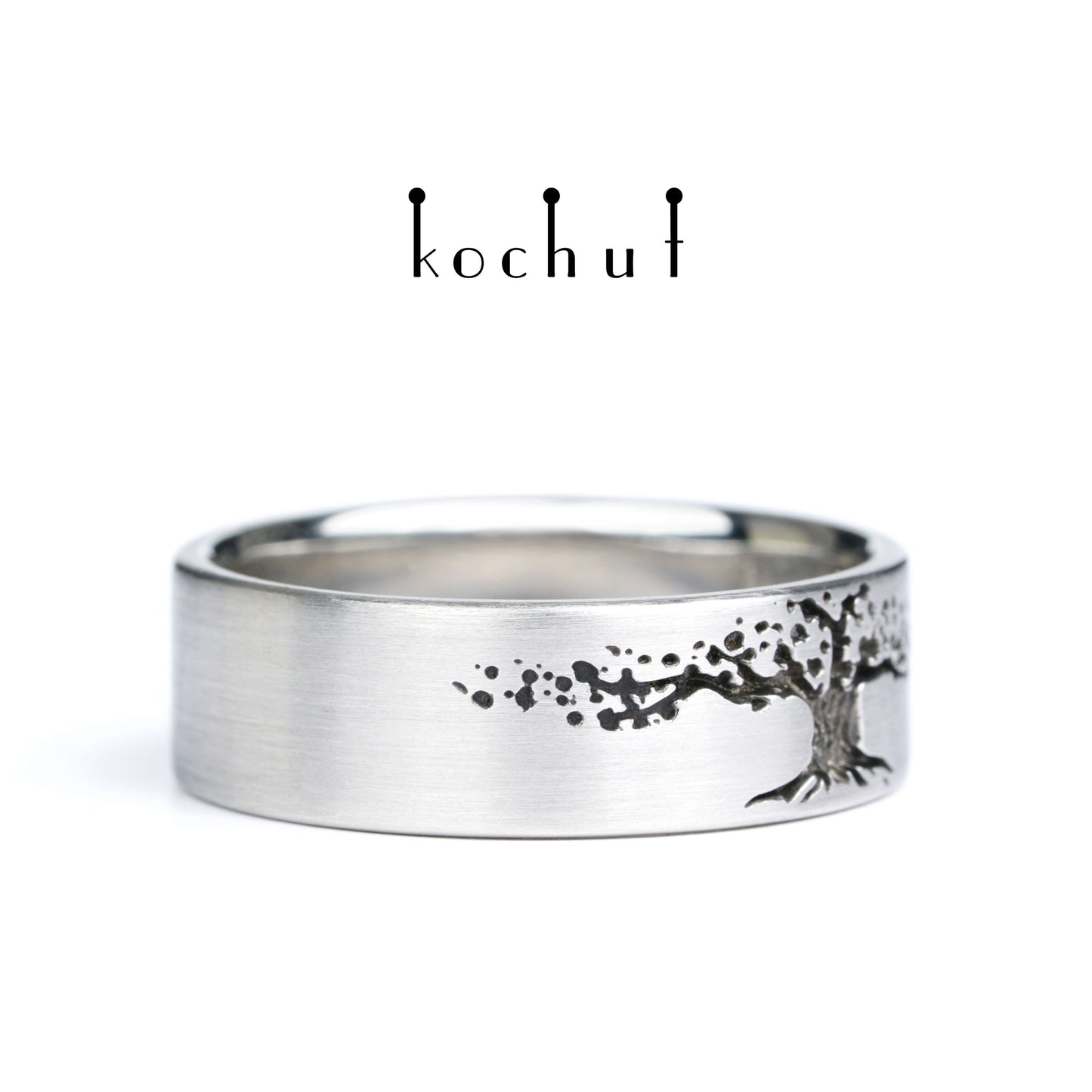 Baum des Lebens — Platin-Ehering mit schwarzem Rhodium beschichtet