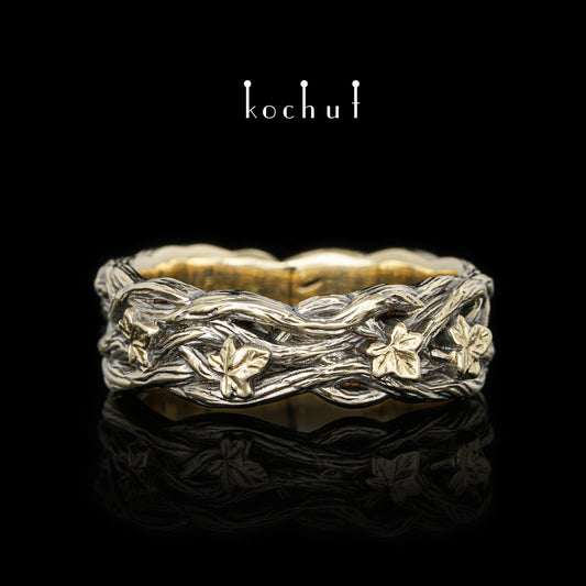 Morning Glory — Ring aus Gelbgold, beschichtet mit schwarzem Rhodium