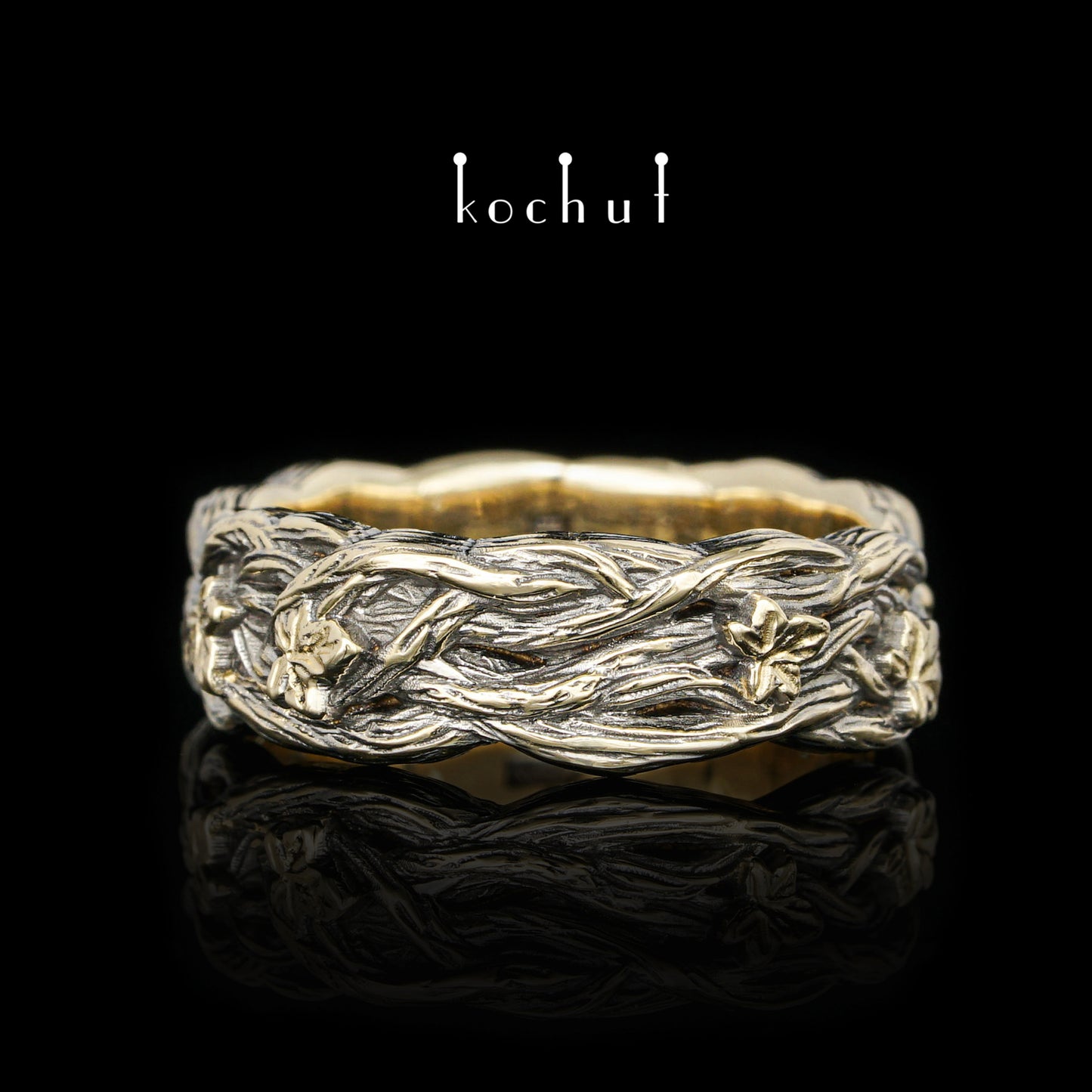 Morning Glory — Ring aus Gelbgold, beschichtet mit schwarzem Rhodium