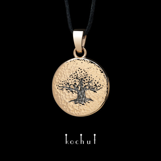 Baum des Wissens — Anhänger aus Rotgold, überzogen mit schwarzem Rhodium