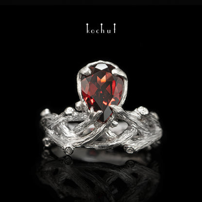 Galadriel — Sterling-Silber-Set mit roten Granaten, überzogen mit weißem Rhodium