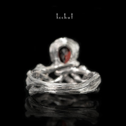 Galadriel — Sterling-Silber-Set mit roten Granaten, überzogen mit weißem Rhodium