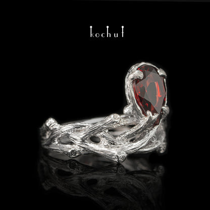 Galadriel — Sterling-Silber-Set mit roten Granaten, überzogen mit weißem Rhodium