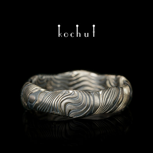 Waves — Mokume-Ring aus Palladium-Gold sowie geätztem und oxidiertem Silber
