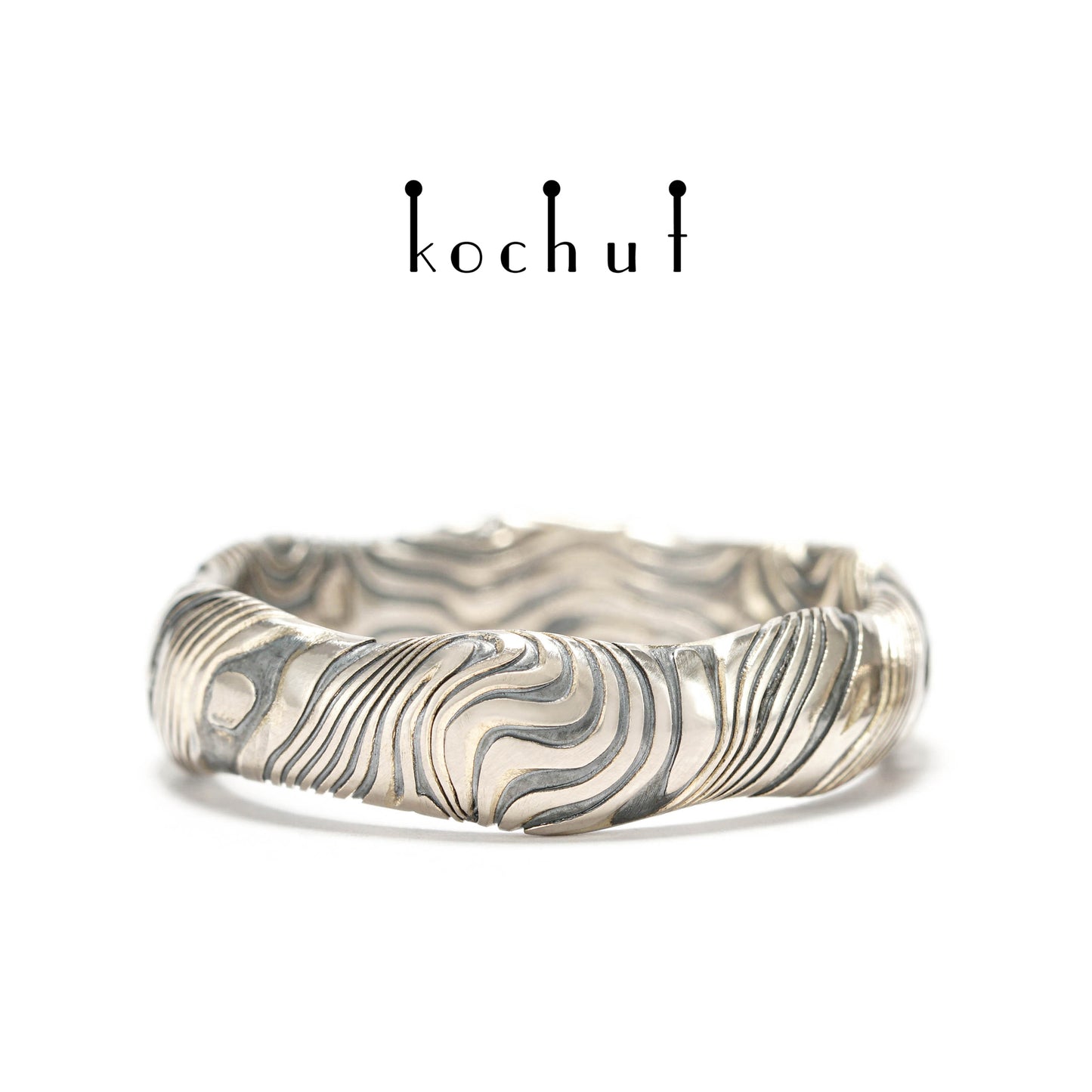 Waves — Mokume-Ring aus Palladium-Gold sowie geätztem und oxidiertem Silber