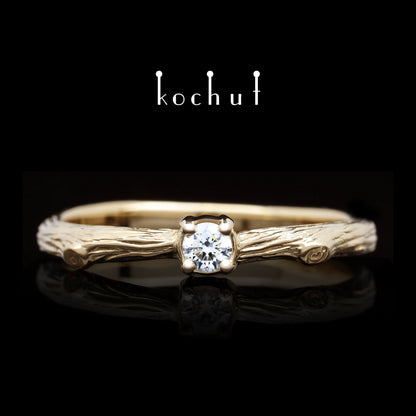 Zartes Zweig — Rotgold-Verlobungsring mit Diamant