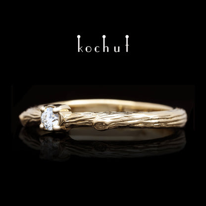 Zartes Zweig — Rotgold-Verlobungsring mit Diamant